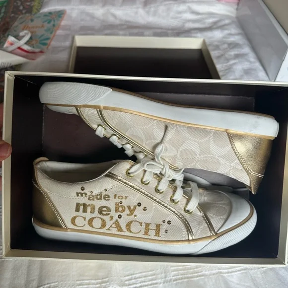 Coach Sneakers, Ivory/Gold, Size 7.5 - Picture 1 of 7